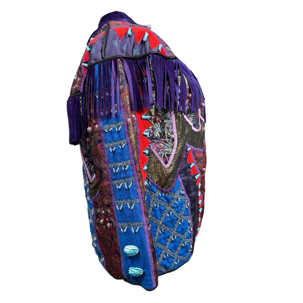 Vintage Judith Roberts Mexico Patchwork Fringe Jacket Beaded Western L/XL - Picture 11 of 16